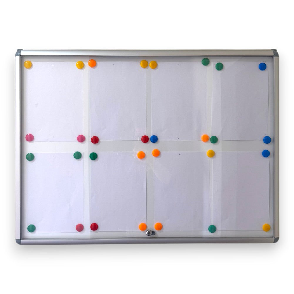 Notice Board Lockable 980x720mm – Magnetic Whiteboard, Holds 8x A4 ...