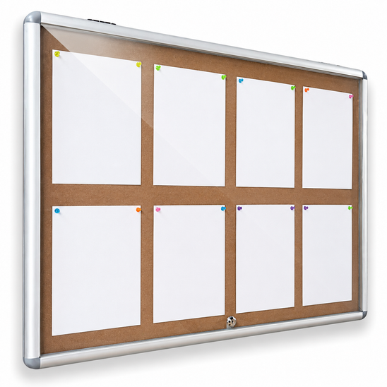 Notice Board Lockable 980x720mm – Indoor Cork Pinboard, Holds 8x A4 ...