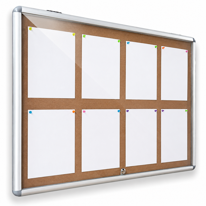 Notice Board Lockable 980x720mm – Indoor Cork Pinboard, Holds 8x A4 ...