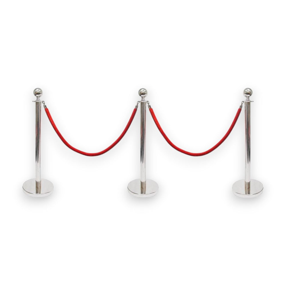 Silver Queue Bollard Post Set of 3 Posts + 2 Red Ropes – BIZ DISPLAY ELITE