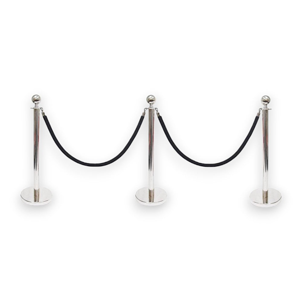Silver Queue Bollard Post Set of 3 Posts + 2 Black Ropes – BIZ DISPLAY ...