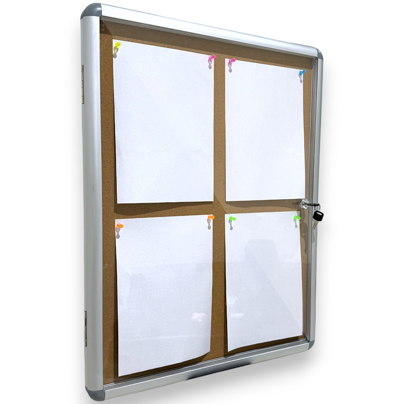 BIZDISPLAYELITE 4xA4 Lockable Notice Board Indoor Wall Mounted Cork Board