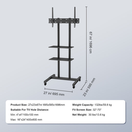 1. BIZDISPLAYELITE Mobile TV Floor Stand 32"-70" Adjustable Height